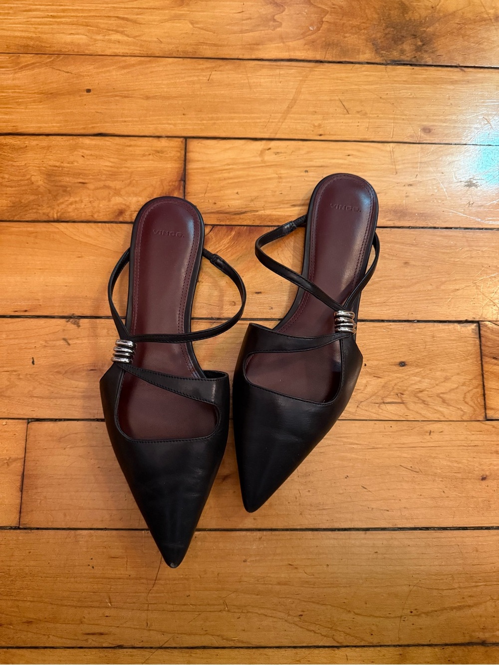 Black Pointed Toe Strap Mules gilia